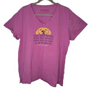 Life Is Good Pink V Neck Dog Graphic Crusher Tee Size XL